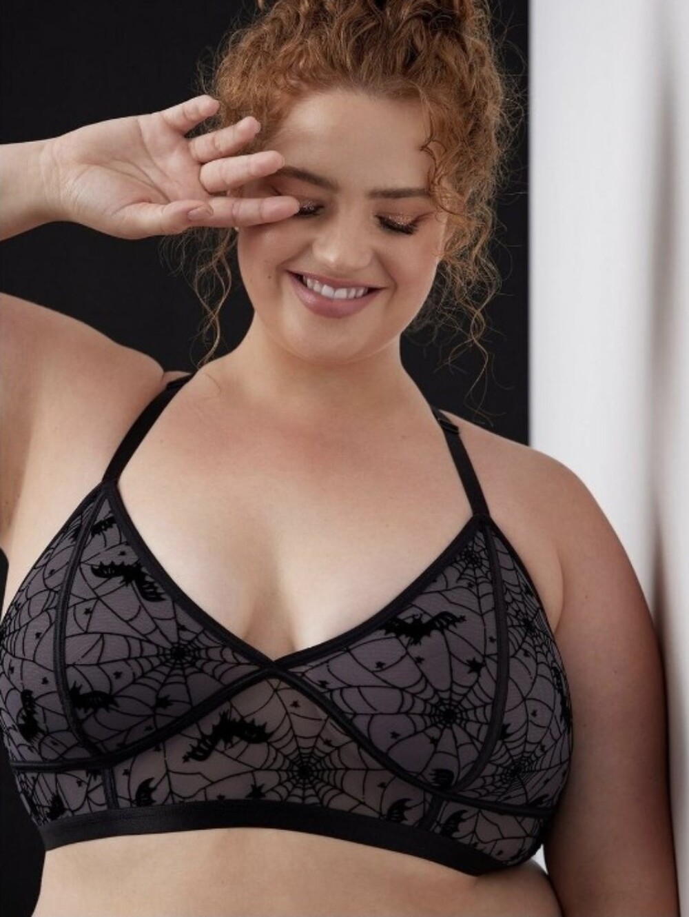 Torrid Flocked Spider Web Bat Mesh Bralette Size 5